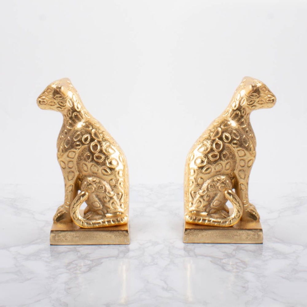 ONLY 1 SET LEFT: Gold Leopard Bookends